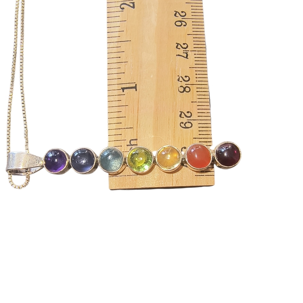 Multi Gemstone Vertically Aligned Chakra Necklace In Sterling Silver - Picture 5 of 11